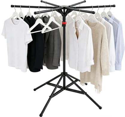 Tutamaz Séchoir à linge sur pied - Pliable - Avec 6 ailes - Avec bras rotatifs - Pour l'intérieur et l'extérieur - Balcon - Intérieur et extérieur - Camping