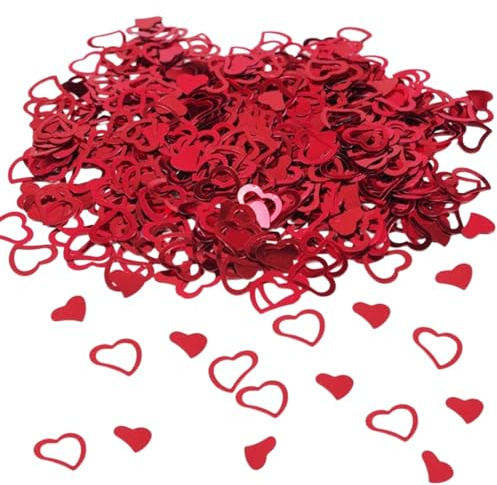 KLINNA 400-500 Stück Herz Konfetti Hochzeit, Glitter Rot - Streudeko Geburtstag & Valentinstag Deko. Liebe Tischdeko für Heiratsantrag Jahrestag, PVC Dekoration Partys (15g)