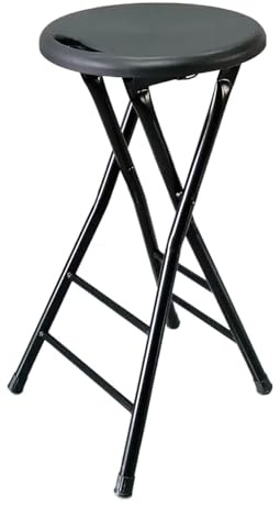 Sgabello da bar pieghevole in plastica, portatile, per esterni, con manici, pieghevole, altezza del bancone, per uso interno e giardino (nero, 60 cm)