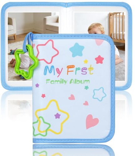 Ainiv Baby Fotoalbum 17 Fotos (6.5x4.5 Zoll), Babyalbum aus Weichem Stoff | Erstes Jahr Babyalbum, Zartes Babytagebuch für Neugeborene/Kleinkinder/Kinder/Baby Dusche Erinnerung (Blaues Sternherz)