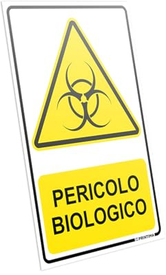 PRINTIMA Segnaletica informativa PERICOLO BIOLOGICO in italiano 21x32 cm in PCV con set di montaggio – Cartello per aree a rischio contaminazione