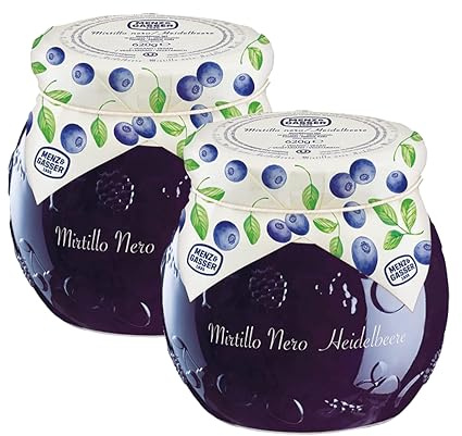 Menz&Gasser, Confettura Extra di Mirtilli Neri Edel Plus, Ideale come Colazione o Spuntino, con Frutta di Alta Qualità in pezzi, 2 Vasi x 620 g