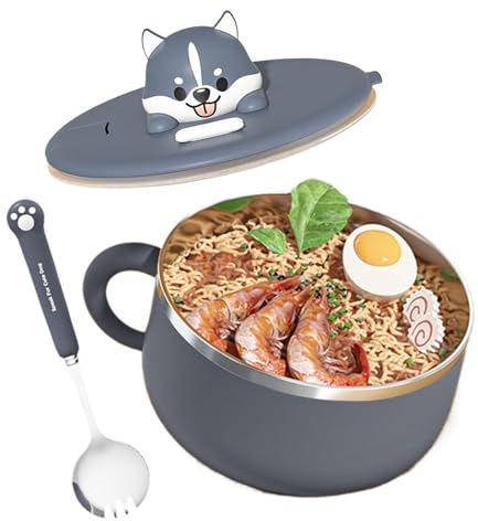 Tazón de Fideos al Instante | 1200 Mililitros Acero Inoxidable Aislamiento Térmico | Tazón para Hacer Fideos Instantáneos - para Estudiantes y Adultos en Dormitorio, Apartamento, Cocina, Comedor