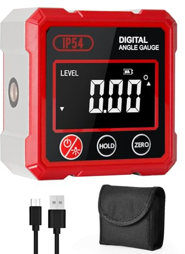 Monemey Digitaler Winkelmesser mit Laser, 4-Seitiger Magnetischer Laser Wasserwaage mit LCD Display, Type-C Schnittstelle IP54 Wasserdicht Winkelmesser Level Box für Holzarbeiten, Bau, Dekoration, DIY