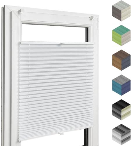 Home-Vision® Premium Plissee Faltrollo ohne Bohren mit Klemmfix (Weiß, B140cm x H150cm) Modern Klemmträger, Verdunklung, Blickdicht Sonnenschutz Jalousie für Fenster & Tür