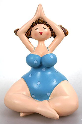 Yoga Dame im Badeanzug blau sitzend 15 cm Mädchen Rubensfrau mollige Dame Badenixe Dicke Frau Badezimmer Figur Schwimmerin