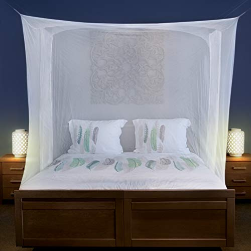 Moustiquaire pour Lit Double Blanc - 6 Boucles de Suspension et 2 Ouvertures Latérales - Kit de Suspension et Sac de Transport Inclus - Forme Rectangulaire Décorative pour la Maison et Le Voyage