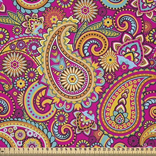 ABAKUHAUS Bunt Stoff als Meterware, Asiatisch Paisley Ost, Microfaser Multi Zweck Dekostoff für Kunsthandwerke, 3M (148x300cm), Magenta Hellorange