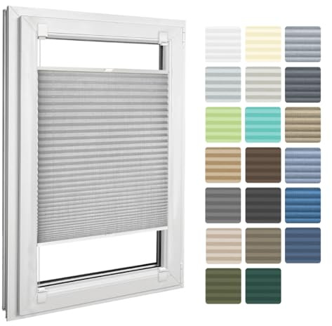 Home-Vision® Plissee Faltrollo ohne Bohren zum Kleben, Innenrahmen, Kollektion Melange Leinenoptik Blickdicht Sonnenschutz Jalousie für Fenster & Tür (Grau,B70cm x H120cm)