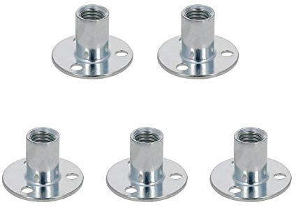 MroMax M12 24 mm 5 Stück Flachkopfmuttern, Brad Loch, T-Nut, Karbonstahl, runde Basis, T-Nut zum Einschrauben