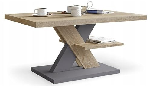 Viosimc Couchtisch, Moderner Wohnzimmertisch, Modern Möbel Wohnzimmer, Kaffeetisch, Sofatisch mit Großer Ablage, Beistelltisch für Tee und Kaffee – Coffee Table for Living Room - Sonoma Eiche & Grau