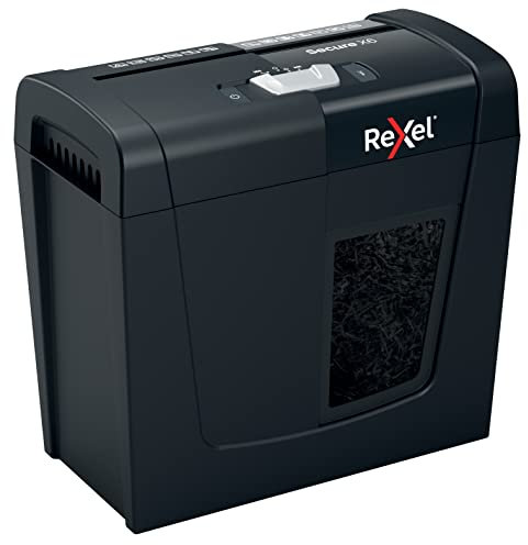 Rexel X6 Cross Cut Paper Shredder, Shreds 7-6 Sheets (70-80 gsm), P4 Security, Home/Home Office, 10 Litre Removable Bin, Quiet and Compact, Secure Range, 2020122, Black
