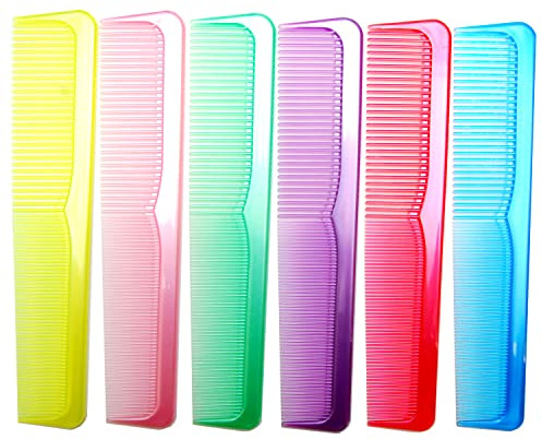 LUXXII - (6 Pack) 9 Inch Colorful Sturdy Essentials Coarse/Fine Dressing Dresser Comb Hair Combs (C)