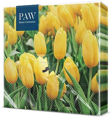 PAW Servietten 33 x 33 cm, 20 Stück - Tulpenfeld | Dreilagig, saugstark und reißfest, dekorativ für Geburtstag, Hochzeit und Kaffeetafel, bringt Farbe auf den Tisch
