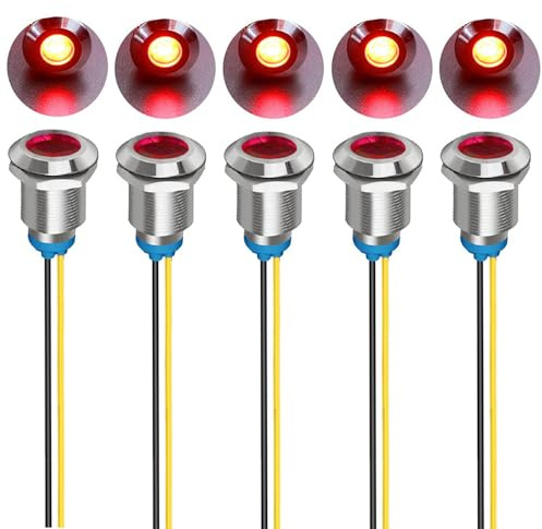 Gebildet 5Pcs 12mm 230V AC LED Metal Indicator Light Waterproof Signal Lamp (Red)