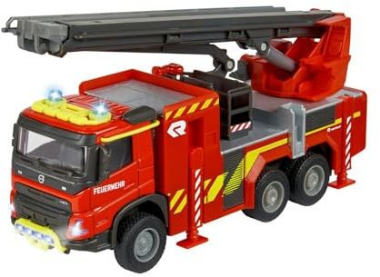 Majorette - Volvo Feuerwehr-Truck (19 cm) hochwertiges Modellauto mit ausklappbarer Leiter und Gummireifen, Spielzeug-Feuerwehrauto mit Licht & Sound für Kinder ab 3 Jahren, 213713000, Mehrfarbig