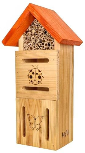 Insektenhotel - Wetterfest - Insektenhotel Für Schmetterlinge MKW 3IN1 - Insektenhaus aus massivem Laub- und Nadelholz - für Wildbienen, Marienkäfer & Schmetterlinge - Nisthilfe