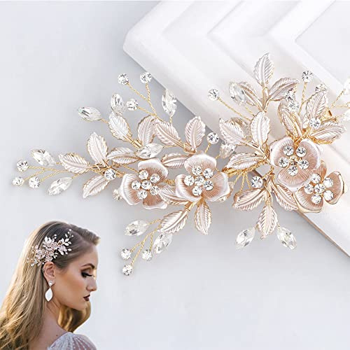 Épingle à Cheveux de Mariée, Rose Or Cristal Accessoires de Cheveux, Mariage Peigne de Cheveux de Bijoux Cheveux Perles Épingle à Cheveux, Mariée Strass Casque Pour Femmes et Filles