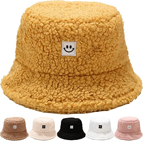 DURINM Bob Chapeau de Pêcheur en Peluche Femme Chapeau Hiver Chaud Chapeaux de Seau en Fausse Fourrure Hiver Bob Chapeau Femme Homme, Chauds Peluche Chapeau de Seau