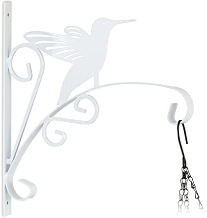 Relaxdays Gancho Macetas Pared, Colgador Tiestos Colibrí, 30x29,5x2cm, Percha Jardín, Interior, Exterior, Hierro, Blanco