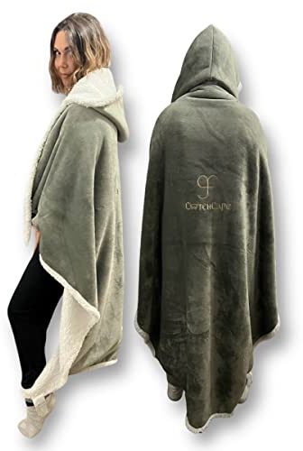 CwtchCape Women & Mens hoodie walking wearable blanket Ultra Plush Fleece with Soft Sherpa fleece Adult 1 size fits all (Grey)