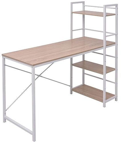 ZEYUAN Schreibtisch mit Bücherregal mit 4 Böden, Regal, Schrank, Regal, Bookshelf, Leiterregal, Standregal, Wandregal, Aktenregal, DVD Regal, Eiche