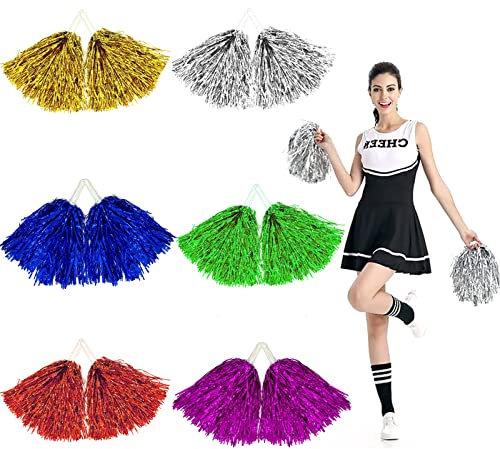 Cheerleader Pompons 12 Stück 6 Farben Pompoms Cheerleading Pom Poms Cheerleading Cheerleader Zubehör Für Kinder Aerobic Tanzwedel Puschel Sport Teamgeist Jubelnde Kostümnacht Party