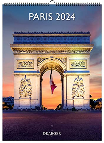 DRAEGER PARIS | Calendrier mural déco Paris 2024 à suspendre 29x39cm |16 mois sept-23 à dec 24 | 7 langues | Calendrier bureau, maison, mensuel | Décoration, organisation | Papier certifié FSC®
