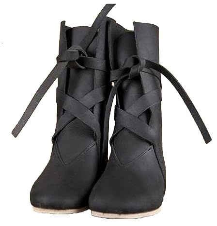 SIULAS Medieval PU Cuero Knight Boots Renaissance Medieval Cosplay Boots Mens Vintage Boots Flat Bottom Lace Up Zapatos de Las Mujeres,Negro,41
