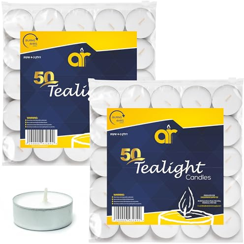 AR Tea Light Candles - Pack of 100 Unscented White Candle Lights (12 Grams) - Long Burning 4-Hour Tealights in Resealable Bag - Versatile Small Candles for Mood and Accent Lighting in All Occasions
