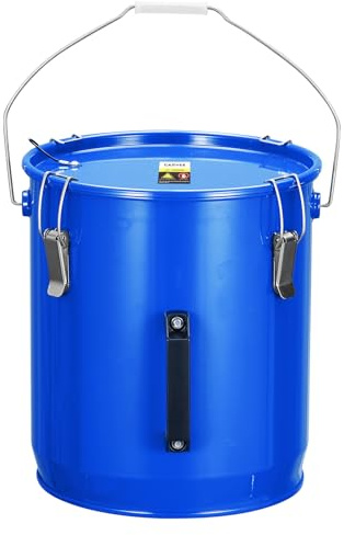 Garvee Fryer Grease Bucket 6 Gal, Oil Disposal Caddy, Steel Fryer Oil Transport Container with Rust-Proof Coating, Grease Can with Lid & Lock Clips & Filter Bag for Cooking Oil Filtering