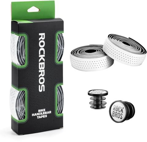 ROCKBROS Lenkerband Rennrad Rutschfest Stoßdämpfend Griffband für Fahrräder Gravel Tennis mit Abklebeband und Lenkerstopfen 210 x 3 CM 2 Rollen Weiß