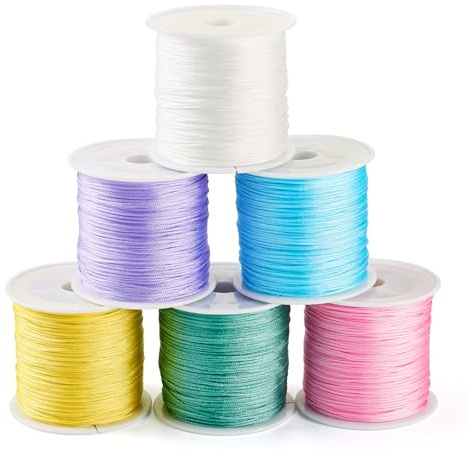 Craftdady Kumihimo, cordino in nylon per perline e macramè, 6 colori, per fai da te, creazione di gioielli, 300 m x 0,8 mm