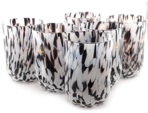 MurArt 6 Bicchieri di Murano Set da 6 Bicchieri Bianco e Nero da Acqua da 400ml in Vetro Soffiato a Mano in Lavorazione Artigianale Collezione Eleganza Made in Italy