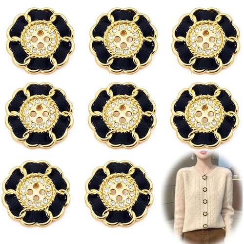 DHER 8pcs Metallknöpfe, Strickjacke knöpfe Pullover knöpfe Mäntel Knöpfe Mode kleine duftende Stil vier Augen handgenähte Knöpfe Mantel Pullover gestrickt Shirt Jacke Kleidung Zubehör (B, 20MM)