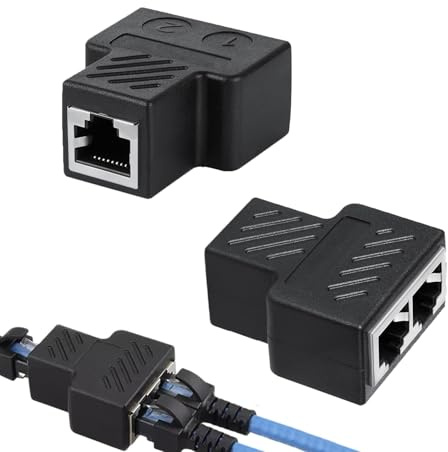 Eupneicu LAN Splitter 1 auf 2 gleichzeitig Adapter, Netzwerksplitter RJ45 Splitter LAN Switch 2Port für Ethernet CAT 5/6/7/8 Kabel