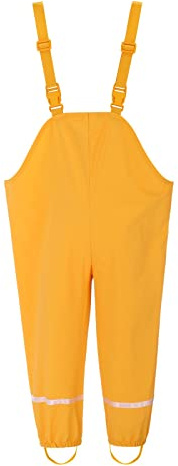 Kids Rain Trousers Waterproof Boys Dungarees Reflective Strips Adjustable Braces Girls Lightweight Overalls Mud Jumpsuit Windproof Toddler Rain Pants Plain Breathable (9-Yellow, 1-3 Years)