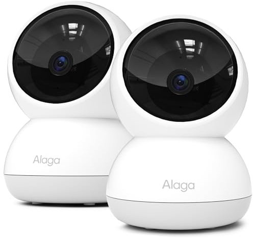 Alaga Telecamera Wi-Fi Interno 3K, Videocamera Sorveglianza, 5GHz/2.4GHz, AI Rilevamento del Movimento, Visione Notturna, Audio Bidirezionale, Compatibile con Alexa e Google Home, 2PACK
