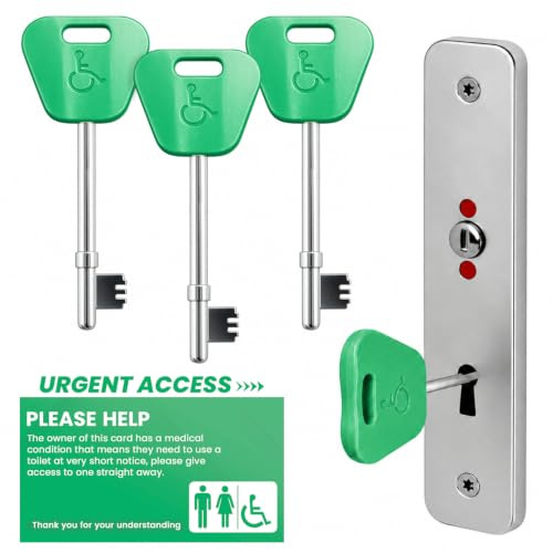 Disabled Toilet Keys, Compatible with Radar Key for Disabled Toilets UK, (3 Pack) Key for Disabled Toilets, Universal Access for UK Public Disabled Toilets - with 'Just Can't Wait' Card Rubigo (Green)