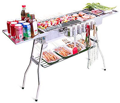 Barbecue au Four en Acier Inoxydable pour Plus de 5 Personnes, Grand Barbecue d'extérieur, Ensemble Complet de grilles à Charbon, Fentes de Ventilation réglables