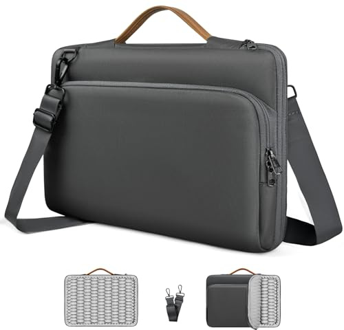 NIMOSA 15.6 Pouces Ordinateur Portable Sac Pc Imperméable Mallette Bandoulière Porte Document Sac de Messager With YKK zip Protection 360° Travail Affaires Université Sacoche Ordinateur Gris
