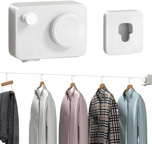 4,2 M Stendibiancheria Retrattile, Realizzato con 49 Fili di Acciaio Inossidabile 304, Avvolto in Plastica, Può Sopportare 20 kg, Adatto per Balcone, Hotel, Bagno, Camera da Letto (Bianco) (Bianco)