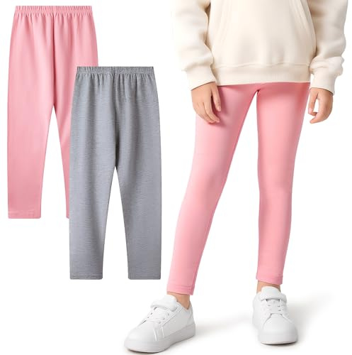 FILOWA Leggings flickor bomull stretchbyxor 2-pack flerfärgade stretchbyxor sport leggings längd byxor sportbyxor skola vår höst activewear för barn storlek 116–158, ROSA, 122-128