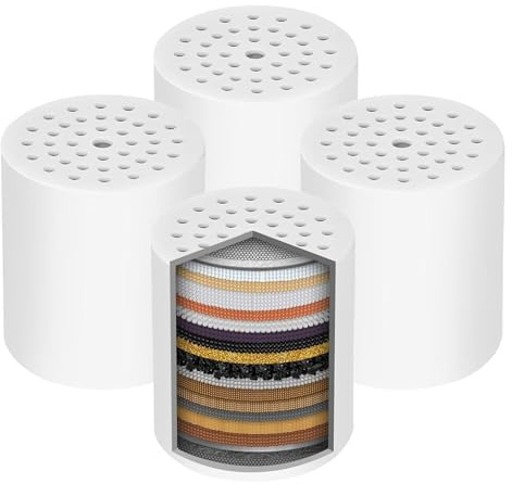 Paquete de 4 Filtro Ducha con 25 Niveles de Filtración Purificador de Agua Filtro Agua Grifo Filtro Ducha Antical Eliminan Cloro y Metales Pesados ​​y Reducen la Sequedad de la Piel