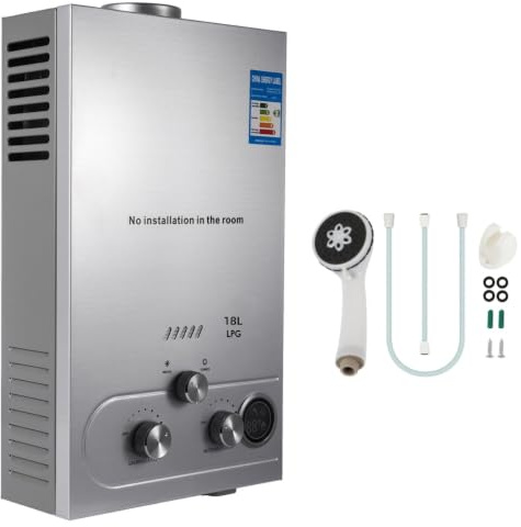 18L Scaldacqua a Gas Propano GPL 36KW Propano Butano Riscaldatori di Acqua a Gas Liquefatto,Scaldabagno Istantaneo Senza Serbatoio, per Campeggio,Camper,Casa,Uscita Dell'acqua Calda 18L/min