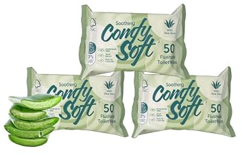 Comfy Soft Flushable Toilet Wipes - Bulk Pack, 150 Count (3 x 50), Gentle & Soft, Disposable Wet Wipes, Great Value