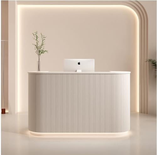 Reception Desk Simple Modern LED Light Bar Counter Curved Checkout Page Store Small Beauty Salon Front Desk Counter Light Luxury Nail Salon(120x60x100cm)