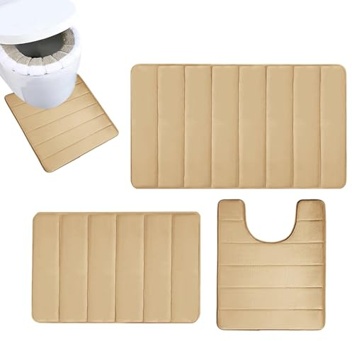 Conjunto de alfombras de baño: alfombras de microfibra absorbentes , respaldo sin deslizamiento, tela seca rápida, textura de felpa cómoda, construcción de lavable a máquina duradera | Accesorio
