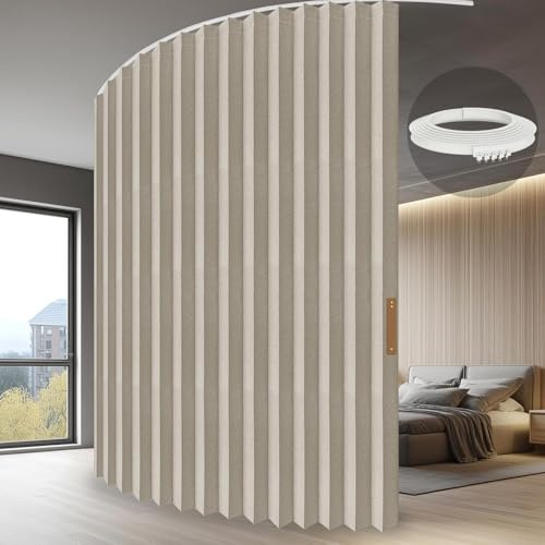 JILRON Cortina divisoria para habitación, montada en el techo, 100% protección total, aspecto limpio para separación de habitaciones en dormitorio, trastero, salón (blanco crema-alto 275 x ancho 254