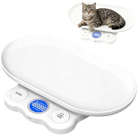 Bilancia per animali domestici, piccola bilancia digitale per animali domestici, bilancia digitale per gatti, LCD, ricaricabile, elettronica da piccoli gatti, cani, cibo, capacità fino a 15 kg